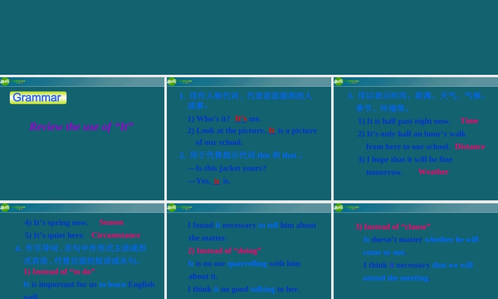 高考英语 考前回顾之代词it的用法 课件