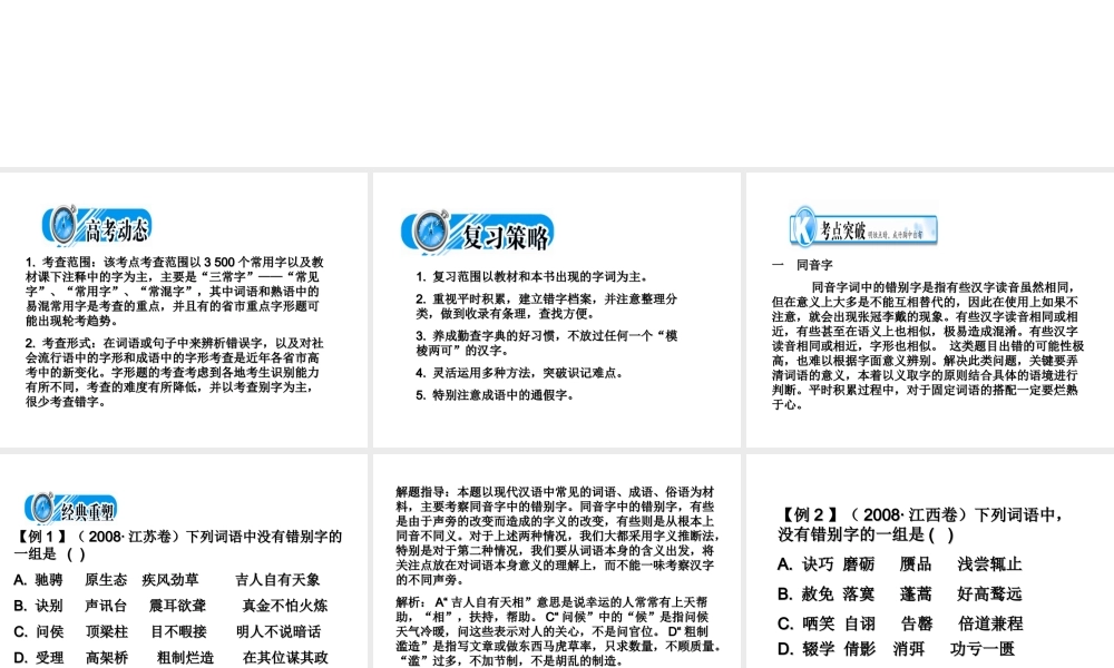 高中语文备战精品课件：考点突破(第二节  字形) 课件