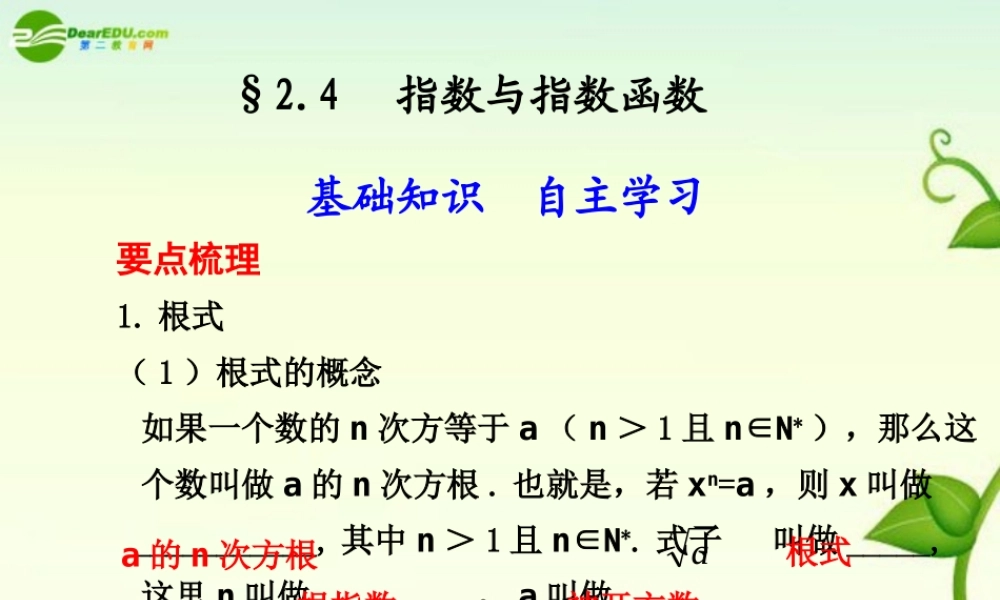 高考数学 2.4  指数与指数函数总复习课件