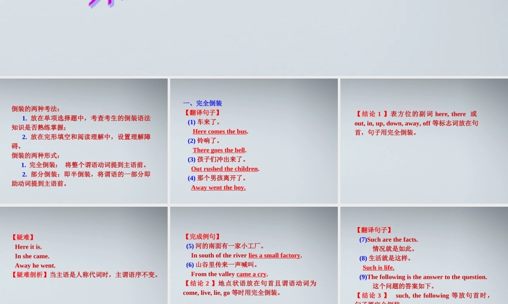 福建省高考英语一轮总复习 part2 第11讲 倒装句课件 新人教版 课件