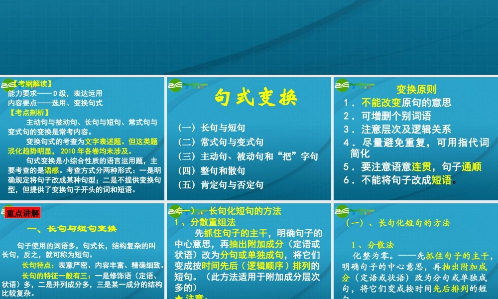 高考语文 变换句式复习课件 新人教版 课件