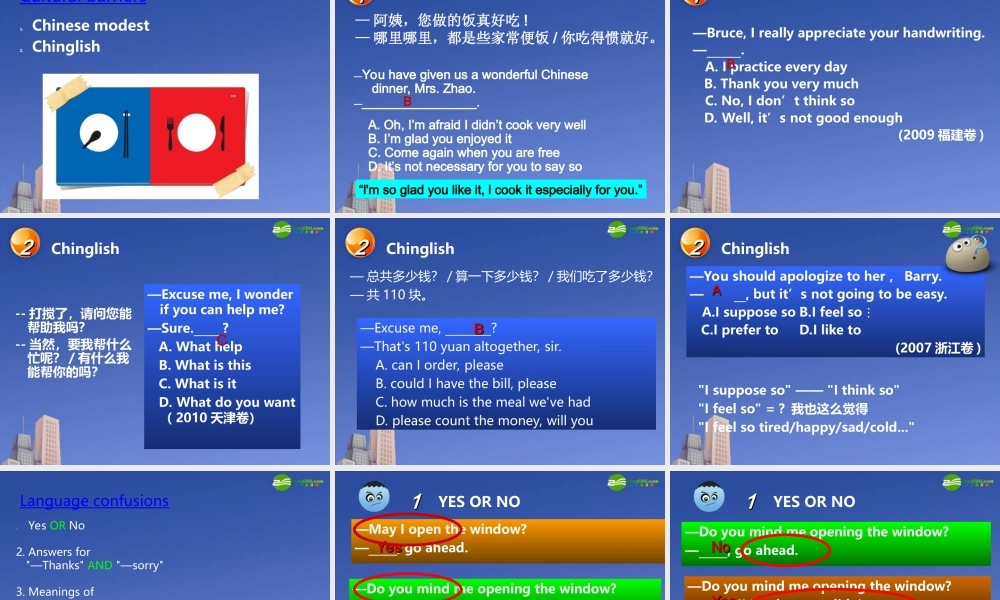 高考英语 Situational conversations交际用语复习课件
