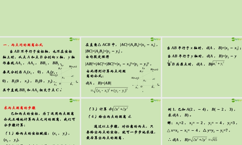 高中数学 212 平面直角坐标系中的基本公式 课件 新人教B版必修2 课件