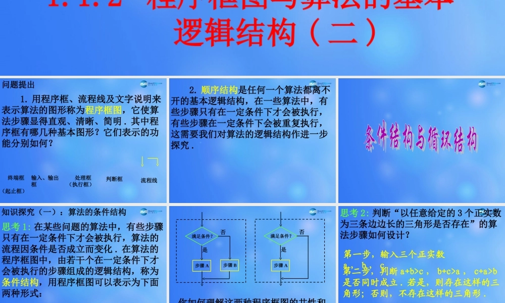 高中数学 112 程序框图与算法的基本逻辑结构课堂教学课件(二)新人教A版必修3 课件