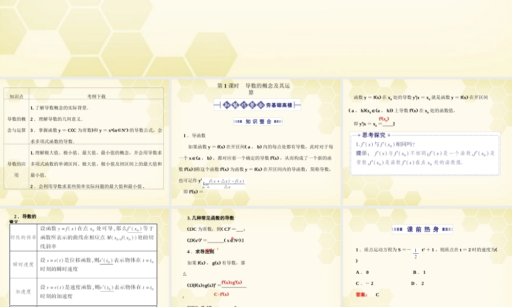 高考数学总复习 13.1导数课件 文 大纲人教版 课件