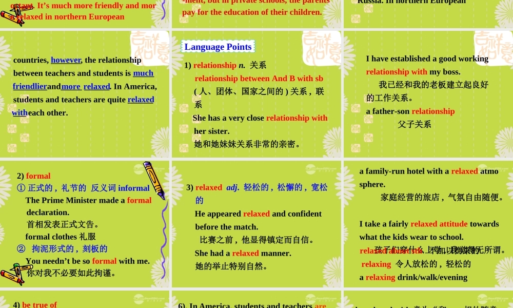 高中英语 Module 2 My New Teachers Cultural corner 精品课件 外研版必修1 课件