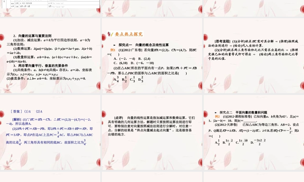 高考数学二轮复习 第8讲平面向量及向量的应用课件