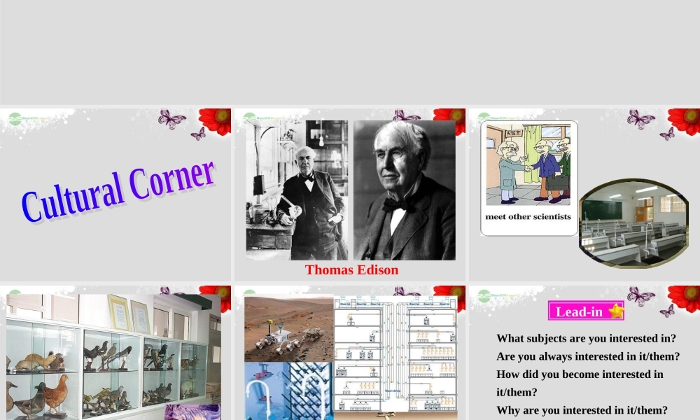高中英语 Module 5 A Lesson in a Lab Cultural corner精品课件 外研版必修1 课件