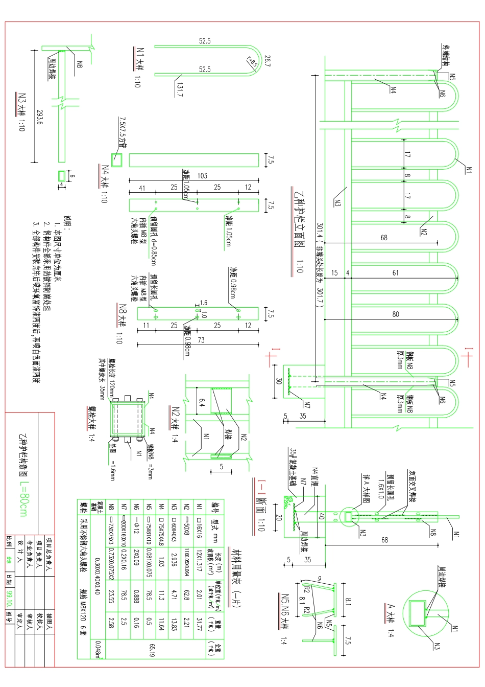 城市道路乙型护栏H=80CM国标设计图纸_第1页