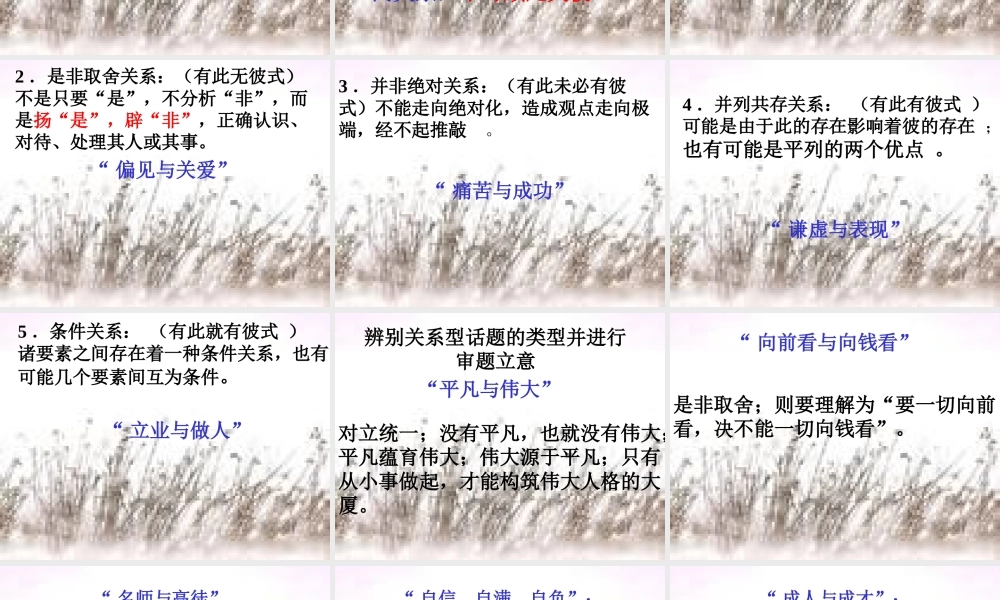 高中语文 关系型话题作文的审题立意课件  新人教版 课件