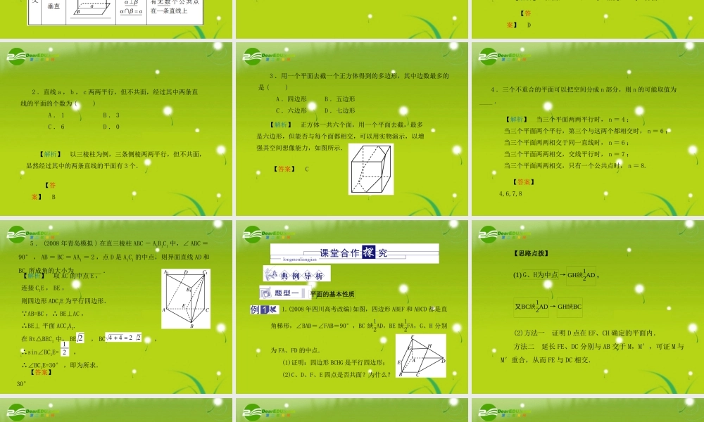 龙门高三数学 第五篇 第二节 空间图形的基本关系与公理课件(理) 北师大版 课件