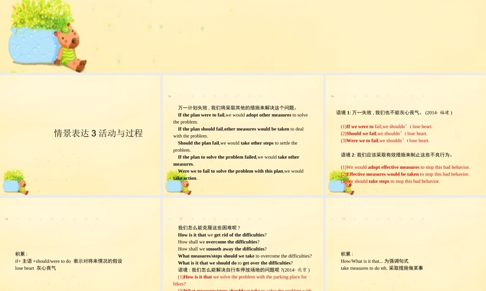 高优指导(全国通用)高考英语一轮复习 Part 3 百变魔句，点靓高考作文 情景表达3 活动与过程课件 新人教版 课件