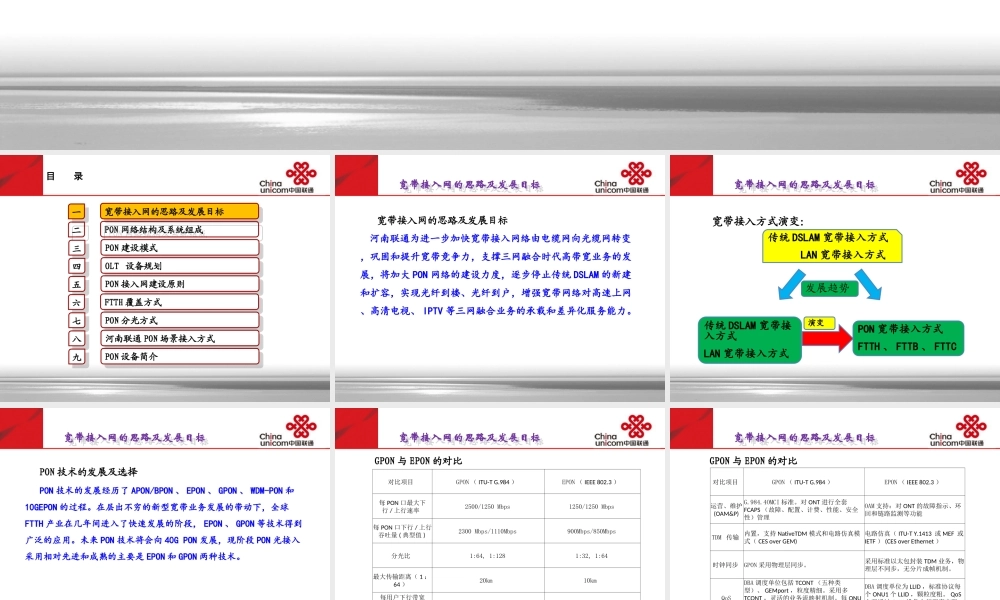 中国联通宽带接入网PON技术培训