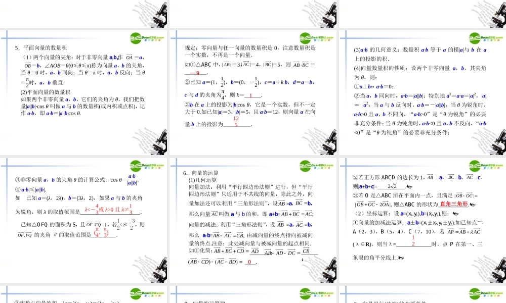 江苏专用高考数学二轮复习 第4讲平面向量课件 理 苏教版 课件