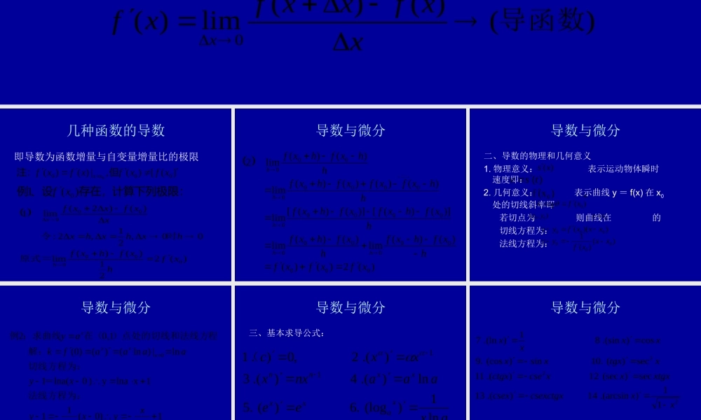 高中数学理科选修几种常见函数的导数课件2 课件