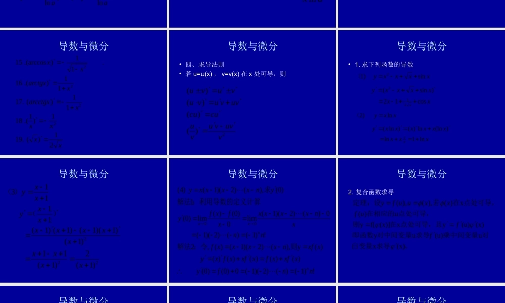 高中数学理科选修几种常见函数的导数课件2 课件