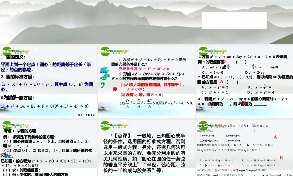 高中数学 圆的方程的专题讲解课件 新人教A版必修2 课件