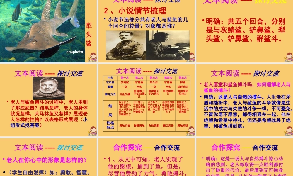 高中语文3老人与海第三课时课件新人教版必修3 课件