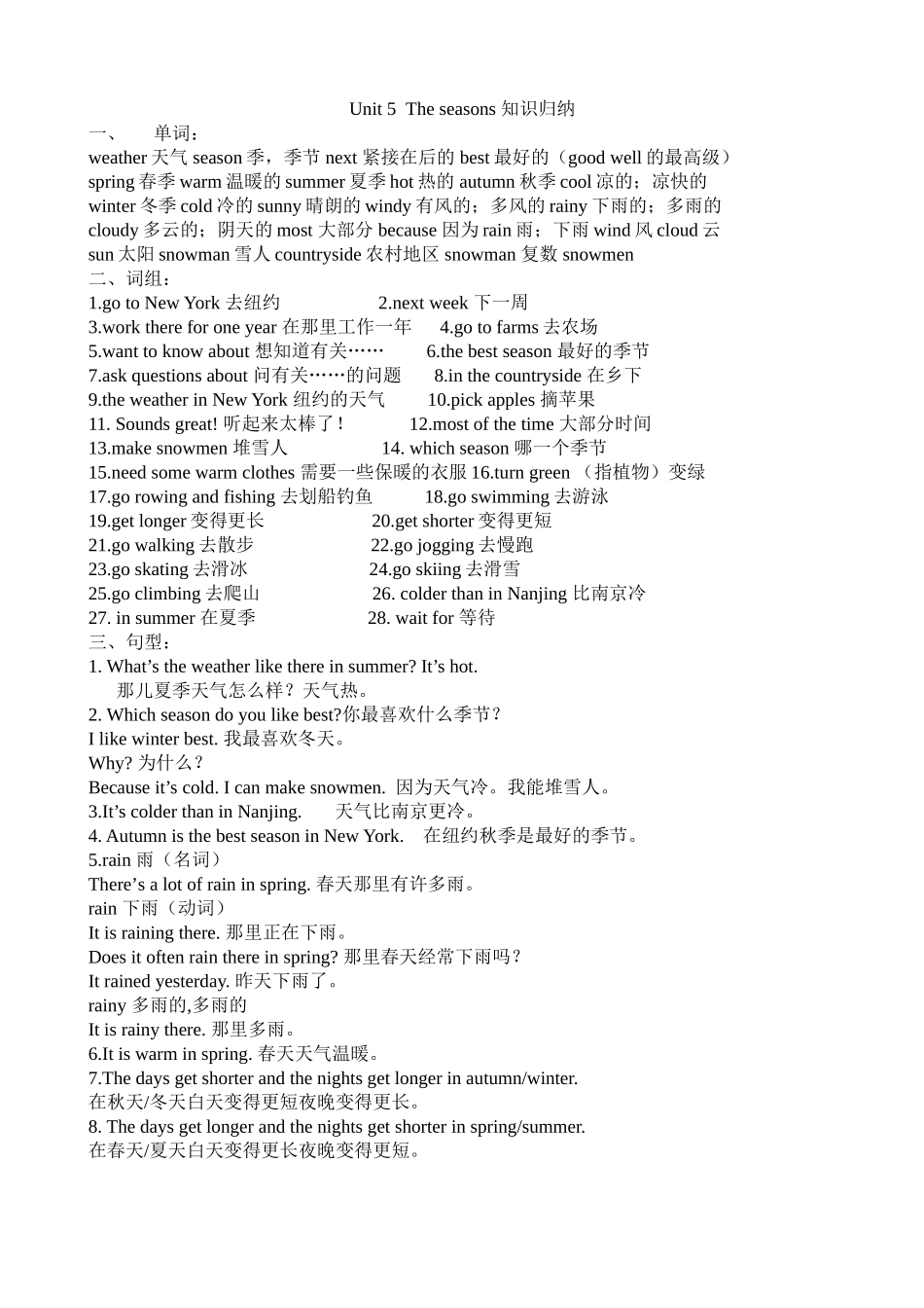 Unit5Theseasons知识归纳_第1页