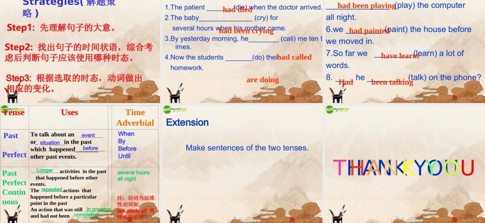 高中英语 模块六 Unit 16 The Revision of Past Perfect and Past Perfect Continuous课件 北师大版选修6 课件
