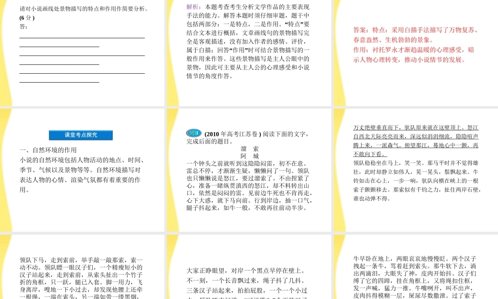 高考语文总复习 第二编第十九章第二节分析环境描写课件 大纲人教版 课件