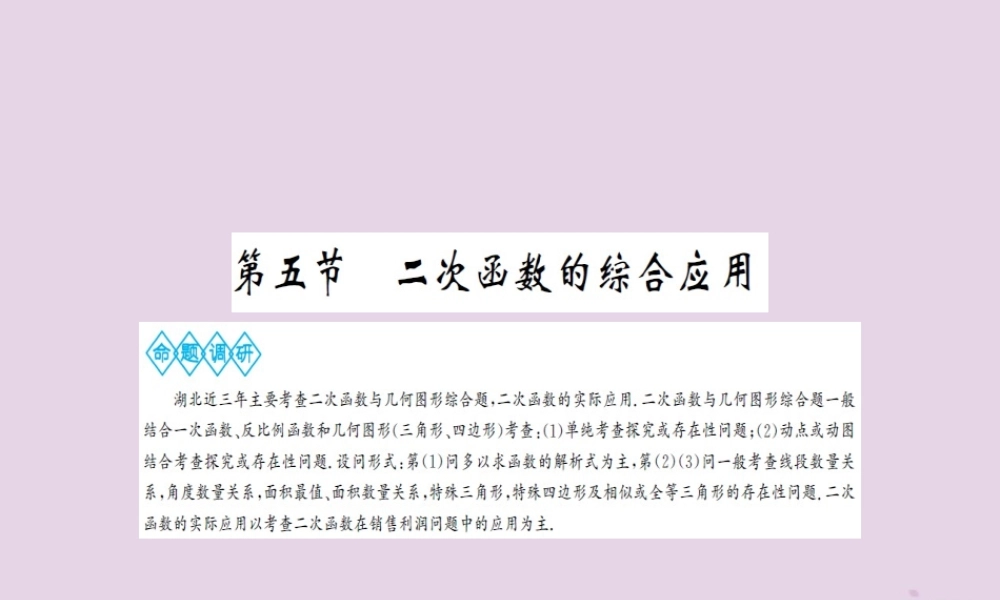 湖北省中考数学一轮复习 第三章 函数及其图象 第五节 二次函数的综合应用课件
