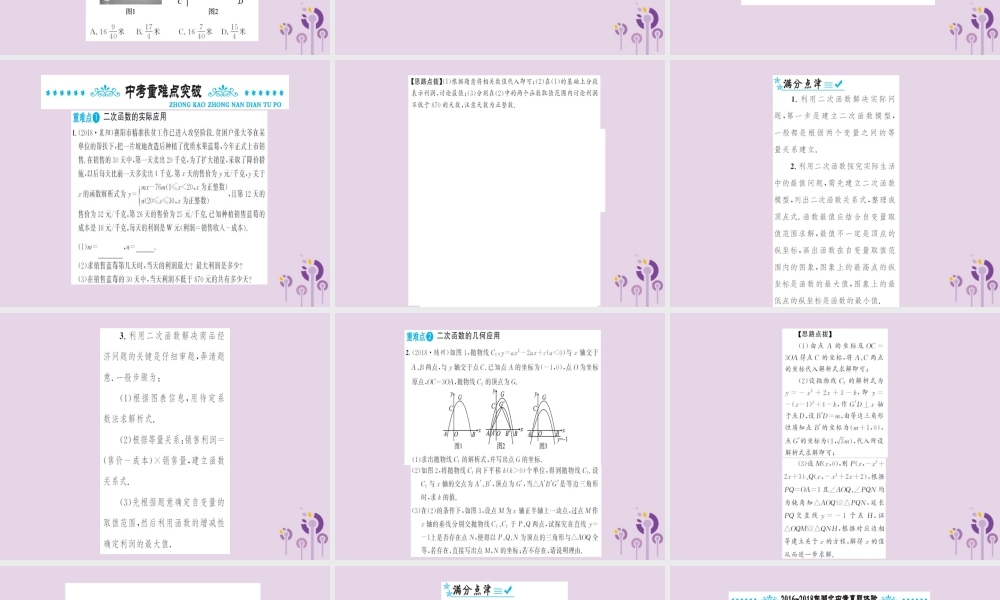 湖北省中考数学一轮复习 第三章 函数及其图象 第五节 二次函数的综合应用课件