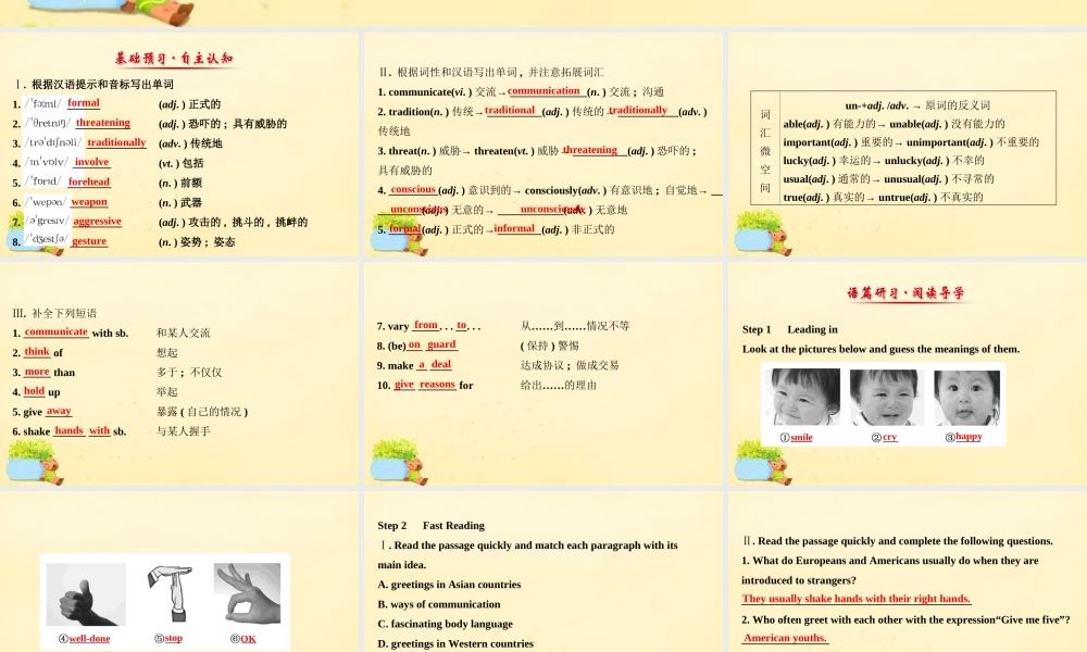 高中英语 Module 3 Body Language and Non verbal Communication Period 1 Introduction  Reading and Vocabulary(1)课件 外研版必修4 课件