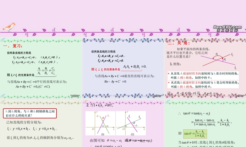 高二数学两条直线所成的角 新课标 人教版 课件