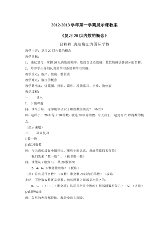 小学数学人教2011课标版一年级复习20以内数的“概念”知识