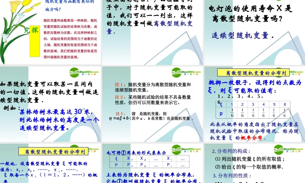 高中数学：离散型随机变量课件 北师大版选修2-3 课件