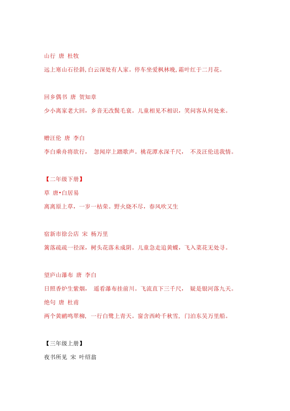 人教课标版一到六年级古诗词集锦_第2页