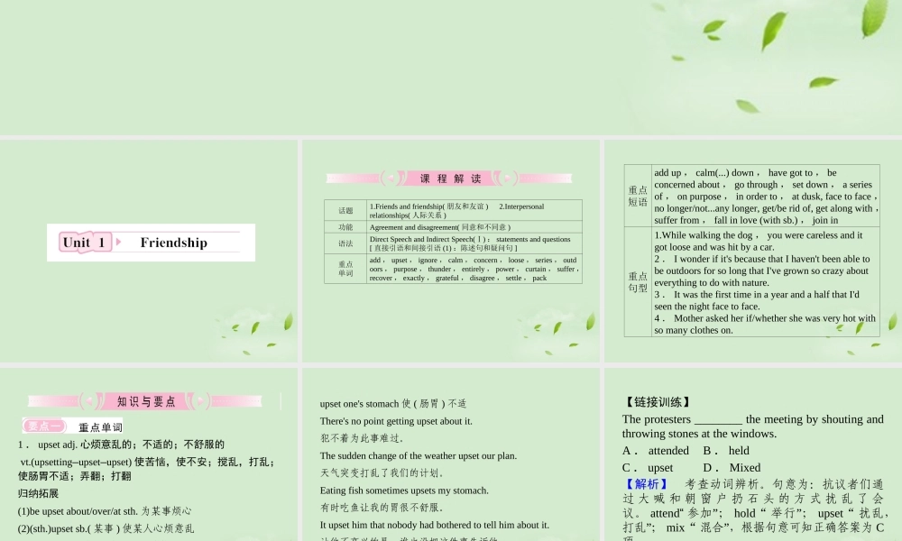 高考英语 Unit1知识与要点课件 新人教版必修1 课件