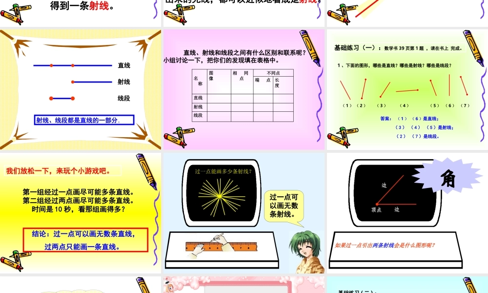 小学人教四年级数学直线、射线与角