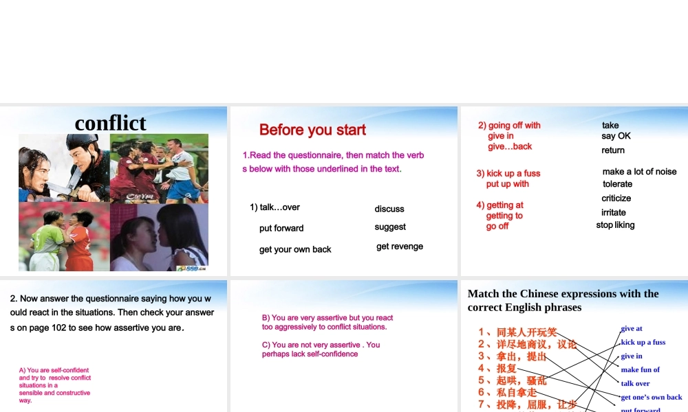 高中英语 Unit 23 Conflict Lesson 3 Conflict Resolution 课件2 北师大版选修8 课件