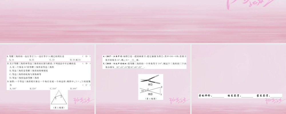 秋八年级数学上册 第2章 三角形 2.3 等腰三角形(1)练习课件 (新版)湘教版 课件