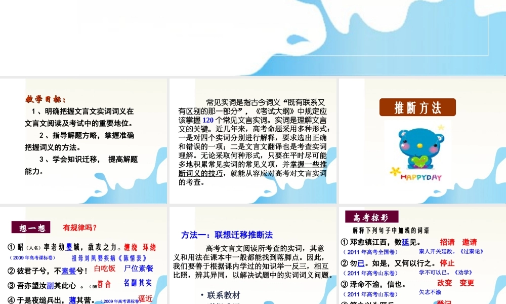 湖南省怀化二中高三语文复习讲义 文言实词词义推断技巧课件