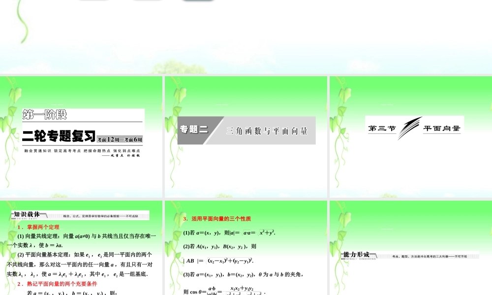 高考数学二轮复习 第一阶段 专题二 第三节 平面向量课件 理 课件