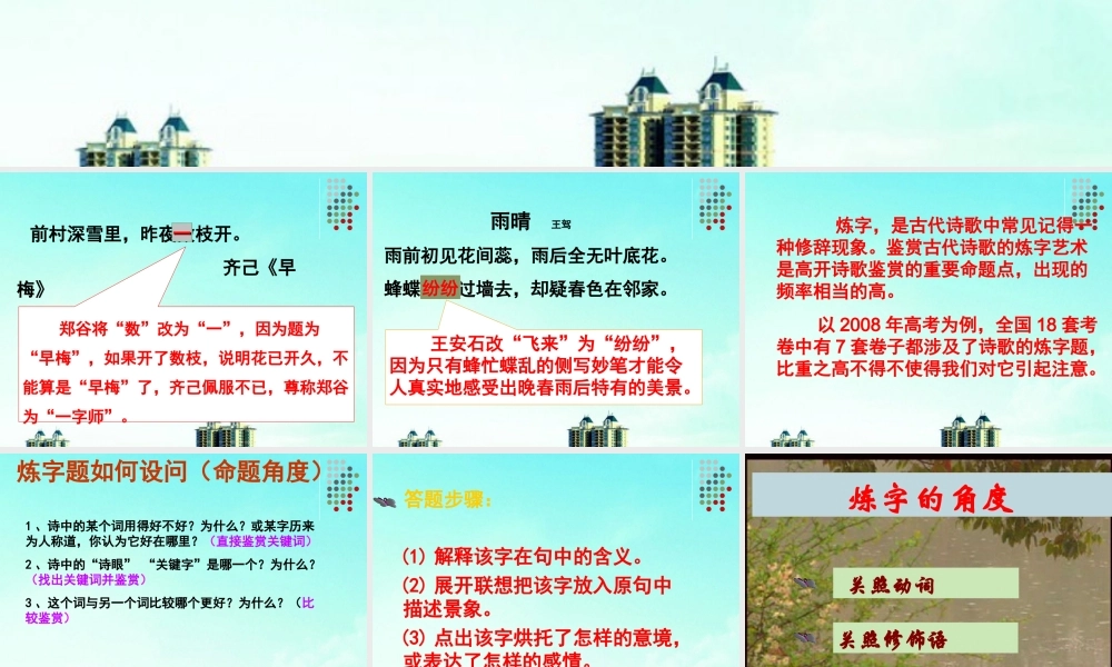 高中语文 古代诗歌语言鉴赏-诗歌的炼字 课个高考 课件