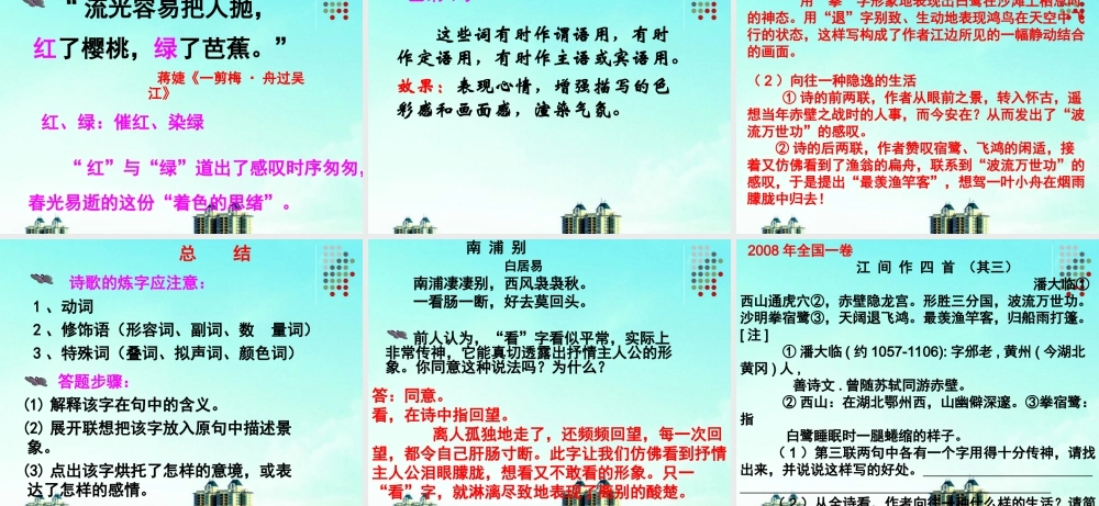 高中语文 古代诗歌语言鉴赏-诗歌的炼字 课个高考 课件