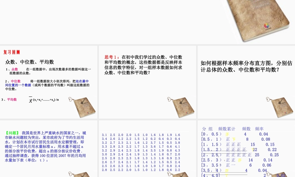 高中数学 平均数及其估计课件 苏教版必修3 课件