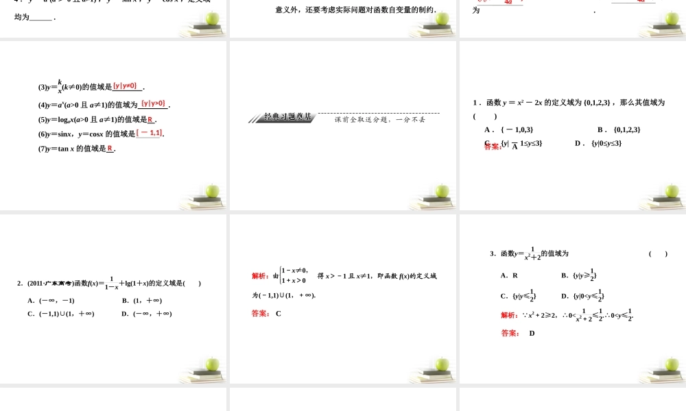 高考数学 第二章第二节函数的定义域和值域课件 新人教A版 课件