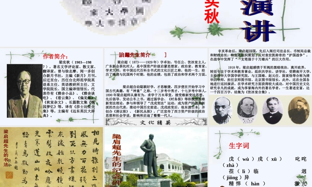 高中语文 (梁任公的一次演讲)课件 新人教版必修1 课件