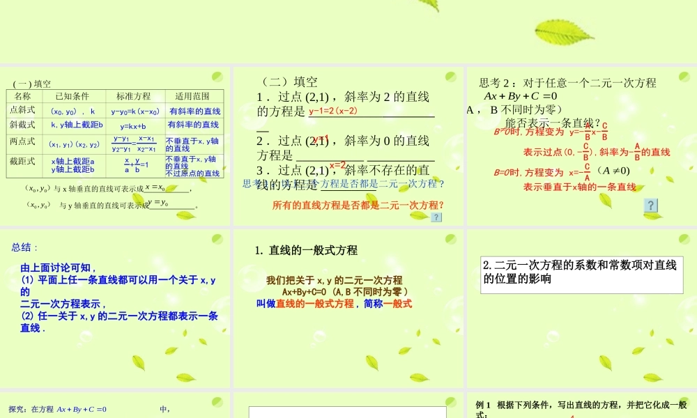 高中数学(直线的一般式方程)课件 新人教A版必修2 课件