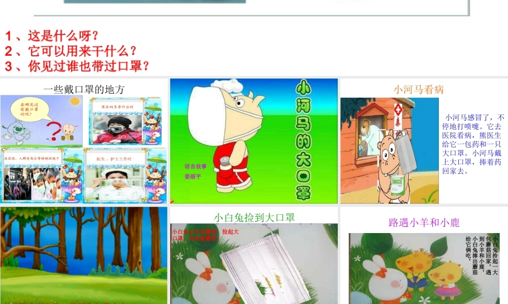 大班语言活动《小河马的大口罩》