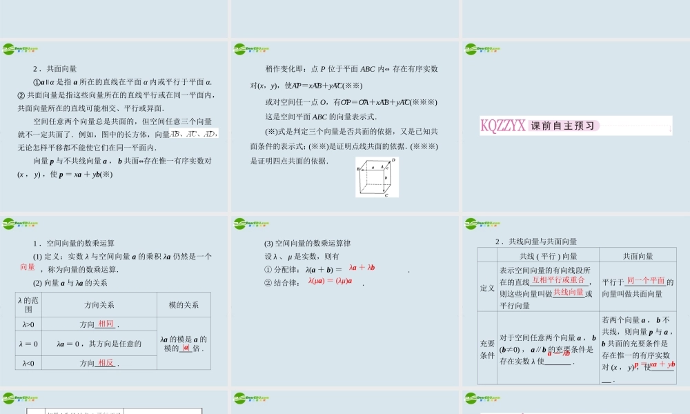 高中数学 空间向量的数乘运算课件 新人教A版选修2 课件