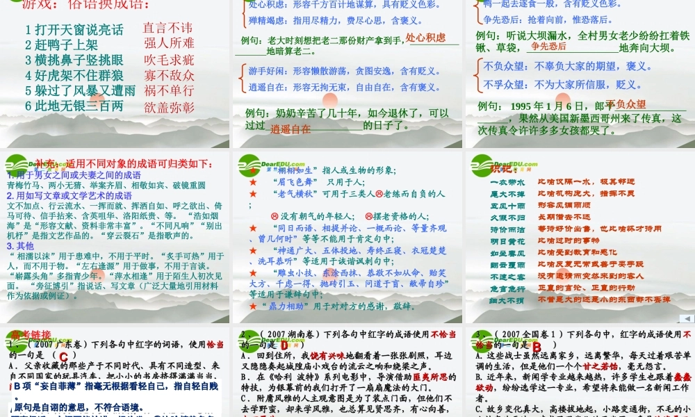 高考语文 正确使用熟语专题复习课件 新人教版 课件