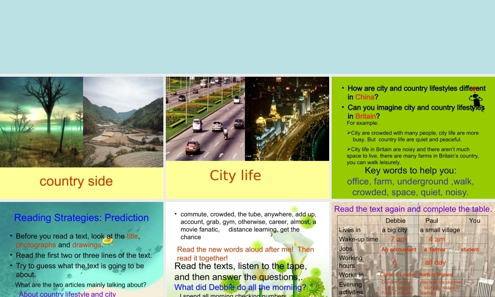 高中英语Unit 1 lesson 4 City and country课件6 北师大版 必修1 课件