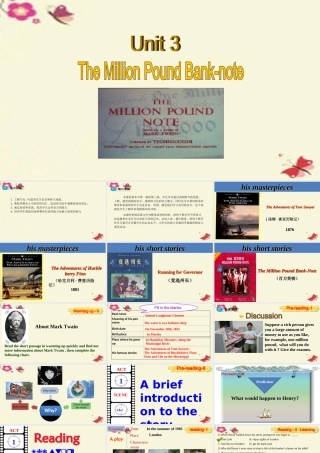 高中英语 Unit 3 The Million Pound Bank Note Period 1 Reading课件 新人教版必修3 课件