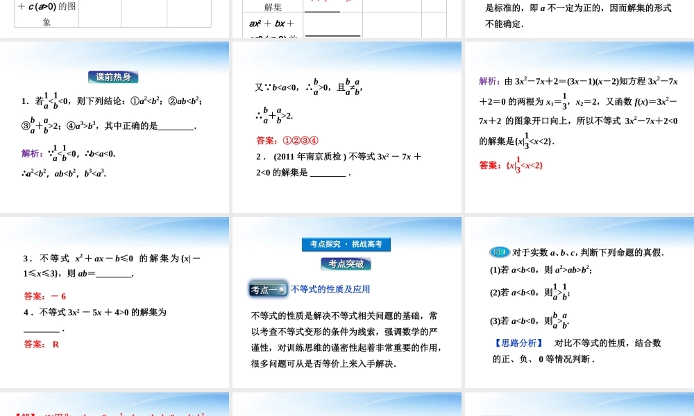 高考数学一轮复习 第6章第一节 不等关系与一元二次不等式课件 文 苏教版 课件